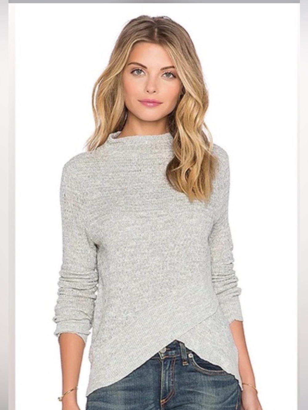 FREE PEOPLE | Asymmetrical Hem Mock Neck Knit Sweater Top SZ Medium
